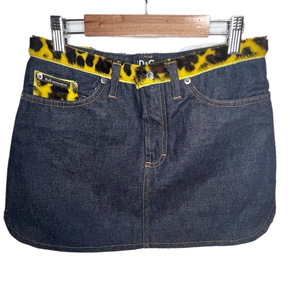 Dolce & Gabbana Yellow Leopard Print Jean Skirt - Picture 2 of 6